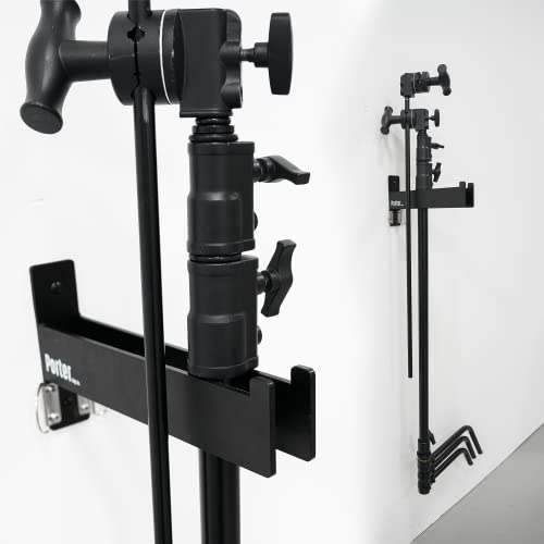 C Stand Wall Mount Bracket - Rack Wall Storage - Light Stand Bracket - Holds 5 C Stands - Heavy Duty Steel Production Hanger - Studio Organizer