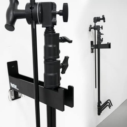 C Stand Wall Mount Bracket - Rack Wall Storage - Light Stand Bracket - Holds 5 C Stands - Heavy Duty Steel Production Hanger - Studio Organizer