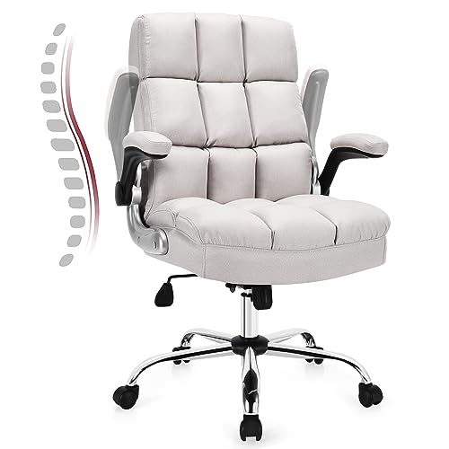 COSTWAY Ergonomic Home Office Chair, Large Swivel Computer Chair (Beige) | Wide High Back Executive Chair with Adjustable Height & Backrest, Flip-up Armrest for Study, Living Room, Meeting Room - color: Beige