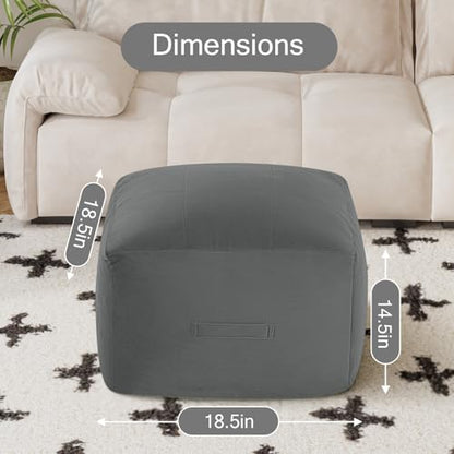 MeMoreCool Square Stuffed Pouf Ottoman Foot Rest, Floor Pouf Foot Stool with Foam Chunk Filling, Soft Stuffed Ottoman Footrest for Living Room - color: Grid Dark Grey