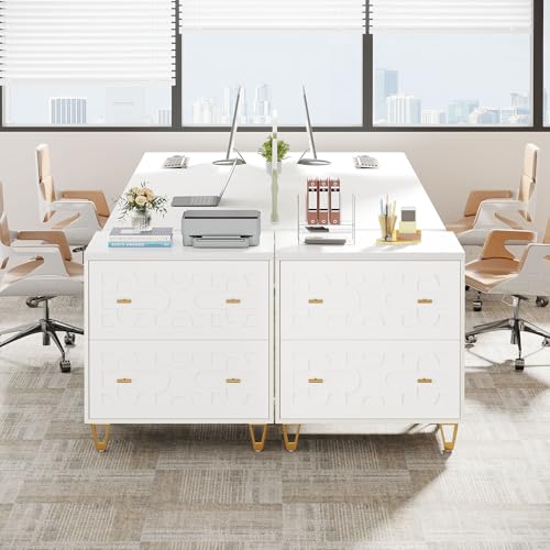 Tribesigns 2-Drawer Lateral File Cabinet, Warm White and Gold | Modern, Legal/Letter/A4 Size, Large Storage, Printer Stand, Home Office - color: Warm White & Gold
