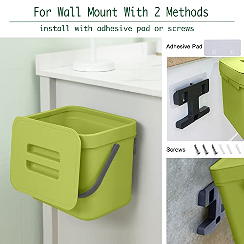 LALASTAR 1.8 Gallon Hanging Trash Can, Green, Plastic, Compost Bin Indoor Kitchen Sealed, Small Trash Can with Lid, Mountable - color: Green