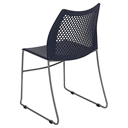 EMMA + OLIVER Home and Office Navy Sled Base Stack Chair with Air-Vent Back - color: Navy