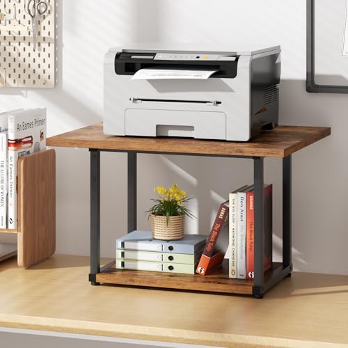 Asgolion Printer Table, 2-Tier Under Desk Printer Stand, Printer Cart - color: Rustic Brown, size: Standard without Charger