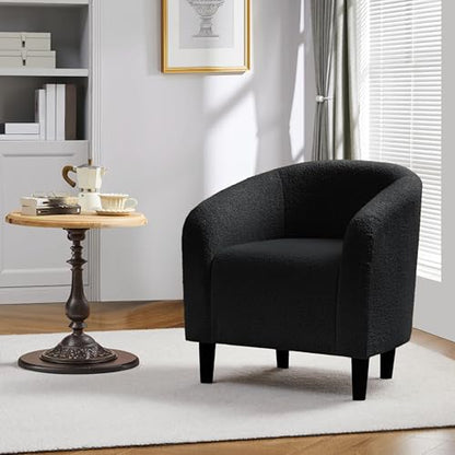 Yaheetech Sherpa Accent Chairs, Compact Furry Barrel Chairs with a Curved Silhouette for Small Spaces, Living Room, Bedroom, Black - color: Black (Boucle), style: without Ottoman