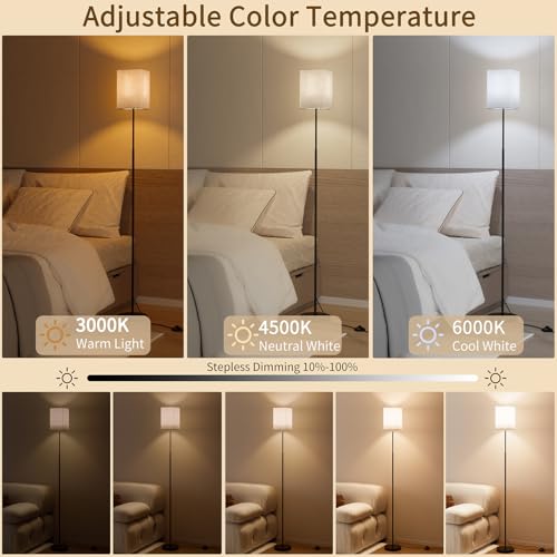 SIBRILLE 63.8" Square Floor Lamp with White Linen Shade - color: Beige