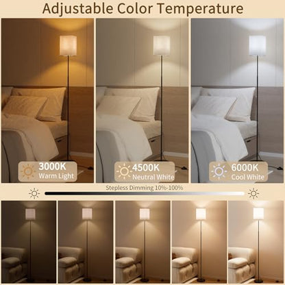 SIBRILLE 63.8" Square Floor Lamp with White Linen Shade - color: Beige