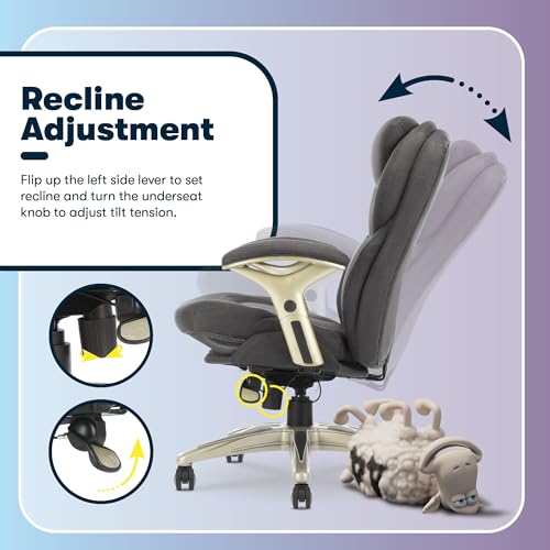 Serta Claremont Executive Office Chair with Back-In-Motion Technology, Ergonomic Mid-Back with Pivot Lumbar Support & Seat, Plush Cushion, Body Pillows, Adjustable Arms, Dark Gray Fabric | Claremont, Adjustable Arms & Height, Foam Seat and Headrest Cushio