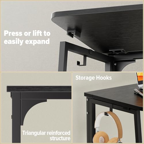 WOHOMO Folding Desk, 39.4" Foldable Computer Table for Small Spaces, Black - color: Black, size: Large Size:39.4 x 15.7