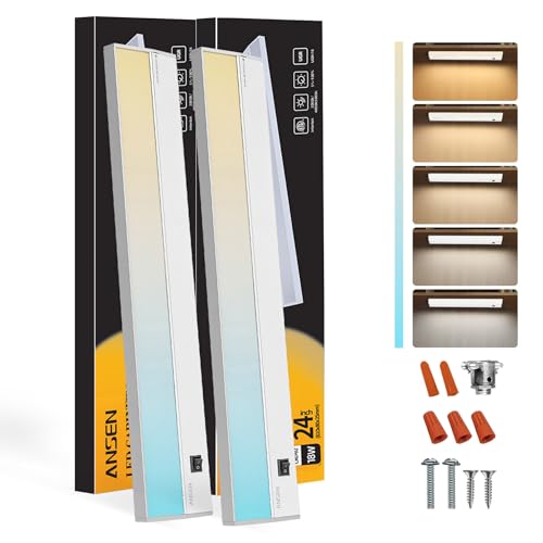 Ansen 2Packs of Under Cabinet Lighting Hardwired, 24in 18W 1237LM Dimmable Led Light for Kitchen/Closet, CRI 92+, R9 90+, 5 Color Temperature, 2700K-5000K(Warm White, Cool White, Daylight) - size: 24 inch
