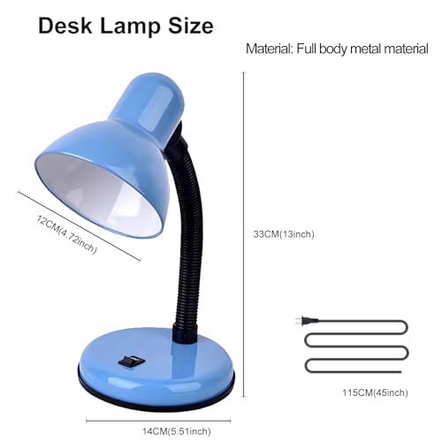 Desk Lamp with LED Bulb, (Blue) Flexible Gooseneck with Table lamp 6000K Metal Desk Lamp with Flexible Hose Neck for Office Living Room Bedroom Bedside Table, College Dorm