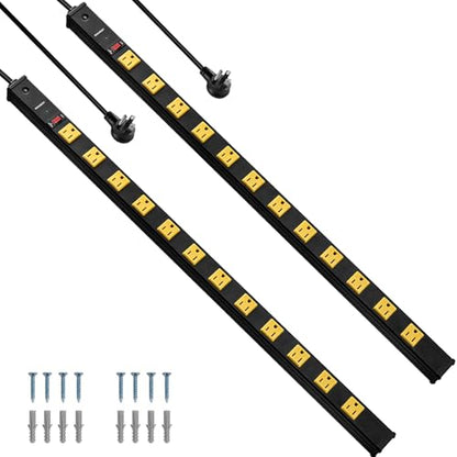 SURAIELEC 12 Outlet Metal Power Strip, 15FT Cord Surge Protector, 2 Pack - size: Flat Plug - 2 Pack