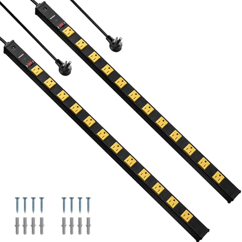 SURAIELEC 12 Outlet Metal Power Strip, 15FT Cord Surge Protector, 2 Pack - size: Flat Plug - 2 Pack
