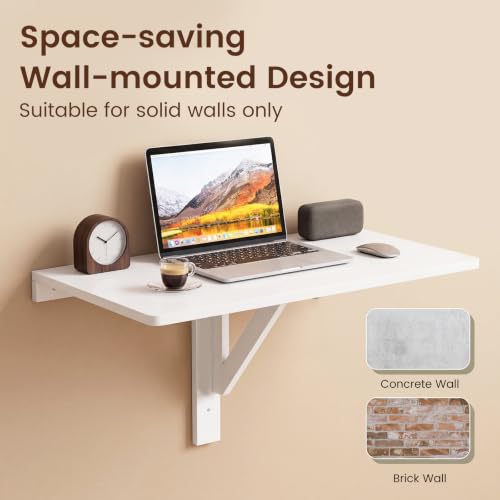 Tangkula 31.5" Wall Mounted Folding Desk, Drop-Leaf Floating Desk with Spacious Surface, Space-Saving Foldable Wall Table for Study, Bedroom, Laundry, Balcony & Small Spaces - color: White