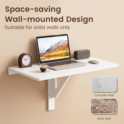 Tangkula 31.5" Wall Mounted Folding Desk, Drop-Leaf Floating Desk with Spacious Surface, Space-Saving Foldable Wall Table for Study, Bedroom, Laundry, Balcony & Small Spaces - color: White
