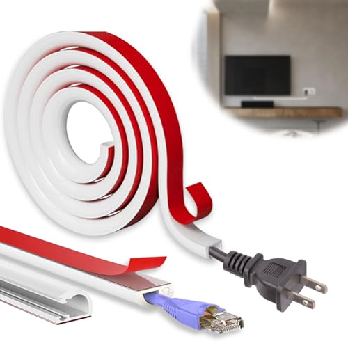 39" Silicone Cord Hider Wall Wall Cord Hider(1/4" Diameter) Cord Organizer Cord Covers Raceway Kit for Wires Hider Cable Management Under Desk W 0.54”× H 0.39”White