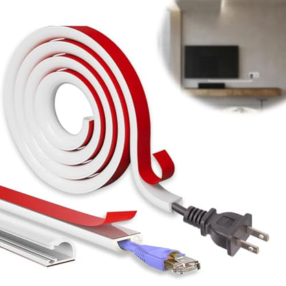 39" Silicone Cord Hider Wall Wall Cord Hider(1/4" Diameter) Cord Organizer Cord Covers Raceway Kit for Wires Hider Cable Management Under Desk W 0.54”× H 0.39”White