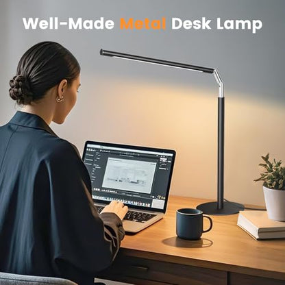 SIBRILLE Metal LED Desk Lamp, 16" Dimmable Desk Light with Base, 15W 1200LM, Adapter Included, Color & Brightness Adjustable, Modern Tall Table Lamp for Home Office Reading Study Task Laptop, Black - color: Black