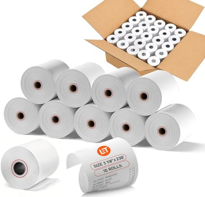 (10 Rolls) 3 1/8 x 230 Thermal Paper Receipt Rolls, Premium Quality Thermal Printer Paper, Receipt Paper Rolls, Fits All POS Cash Registers, BPA Free - size: 10 Rolls, style: 3 1/8" 230