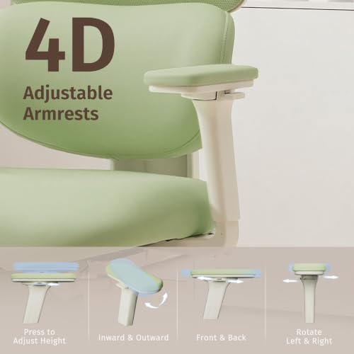 WELAX Ergonomic Office Chair with Lumbar Support, High Back Home Desk Chair with 3D Headrest & 4D Armrests, S3 Pro Ergonomic Mesh Office Chair with Footrest, Gaming & Executive Computer Chairs, Green - color: Cloud Green, size: With 16.5'' Footrest
