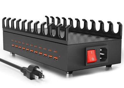USB~C Charger Block, 300W 22 Port (11 USΒ A & 11 USΒ~C) USB Charging Station for Multiple Devices, Desktop Wall Fast Charger with Storage Dividers, USΒ Power Strip Suitable for Home Office School