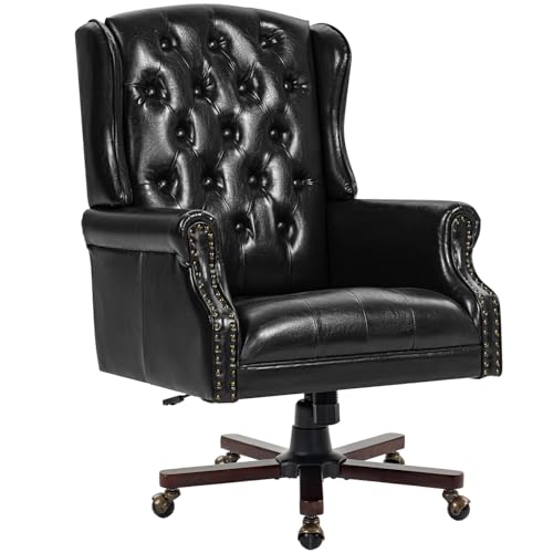 Upgraded 2026 Executive Desk Chair, Ergonomic Recliner Chair,Black | Faux Leather Wingback Home Office Chair with Nail Head Trim & Tufted Back, Big and Tall Office Chair for Home and Living Room - color: Black, style: Modern