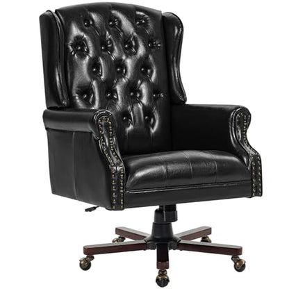 Upgraded 2026 Executive Desk Chair, Ergonomic Recliner Chair,Black | Faux Leather Wingback Home Office Chair with Nail Head Trim & Tufted Back, Big and Tall Office Chair for Home and Living Room - color: Black, style: Modern