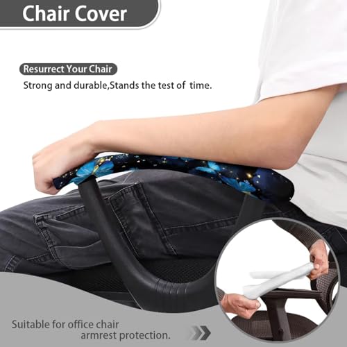 Butterfly Printed Office Chair Arm Rest Covers Set of 2 Soft Stretchy Gaming Chair Arm Cover Protector Anti-Slip Dust-Proof Chairs Armrest Slipcovers for Desk Gaming Chairs, Universal Fits - color: Black and Blue - Butterfly