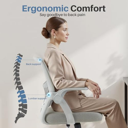 DUMOS Office Chair, Ergonomic Home Desk Chair, Ergonomic Lumbar Support - color: Grey Flip Arm