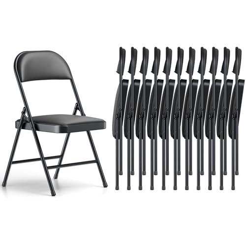 Folding Chairs 12 Pack, PU Leather Padded Folding Chairs for Outside and Indoor, Heavy Duty Portable Foldable Metal Commercial Seat for Home Office, Dorm, Party, Backyard, Lawn, Patio, Black - color: Black, size: 12 Pack