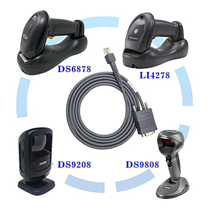 Barcode Scanner Cable RJ45 to RS232 Straight Cable for Symbol Zebra DS3578 DS9808 DS9808 DS6608 DS4208 (3M / 9FT Flatted RS232 Port) - size: 3M / 9FT Flatted RS232 Port