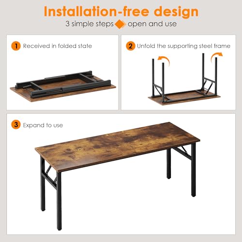 Need Office Computer Desk 54.3 Inch Sturdy Folding Laptop Table Retro | Black Frame Writing Gaming Work Table/Foldable Home Office Desk/Sewing Table, No Assembly Required - color: Rustic Brown & Black Frame, size: 54.3inch