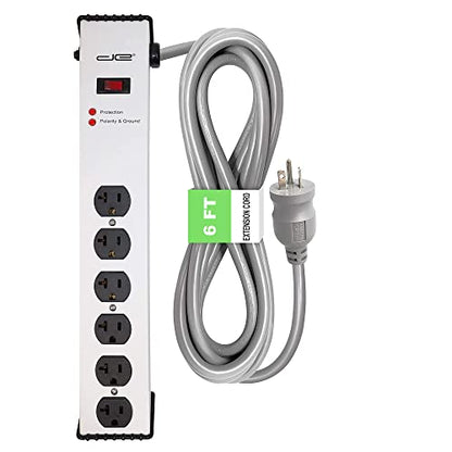Digital Energy 20 Amp 6-20/T- Slot Plug | 6-Ft Cord - 900 Joule Surge Protector | 6-Outlet, Heavy Duty Steel Body Power Strip - size: 6 FT