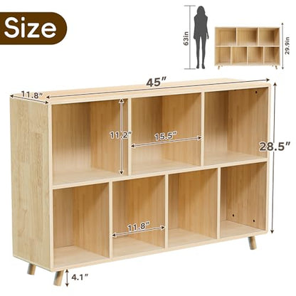 YZU 7-Cube Wood Bookshelf, 2-Tier Storage Organizer with Legs | Easy Assembly, 45" Wide Wooden Open Cube Bookcase For Living Room, Bedroom, Home Office(Natural Wood) - color: Natural Wood B