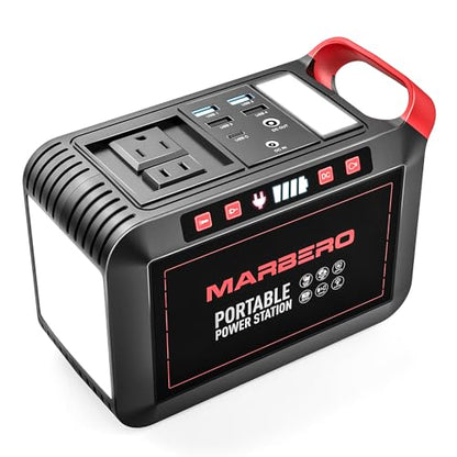 MARBERO 200W Portable Power Station 148Wh Camping Solar Generator Laptop Power Bank with AC Outlet 110V, DC, USB QC3.0, LED Flashlights for CPAP Home Outdoor Trip Emergency Backup | Power Bank with AC Outlet 110V Solar Generator with 8 Output Ports for Ca