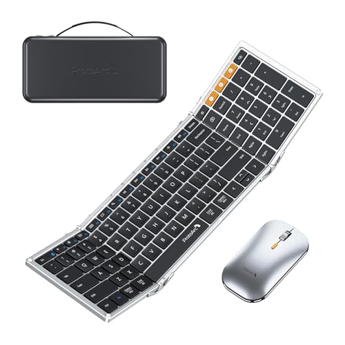 ProtoArc XKM01 Full-Size Foldable Keyboard Mouse for Travel, Black Silver - color: Black Silver