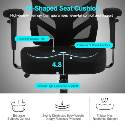 YFO Ergonomic Office Chair, Mesh Computer Desk Chair | Adjustable Back Lumbar Support and Armrests, Comfy Executive Rolling Swivel Task Chair for Home Office, Black - color: Black
