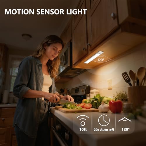 Bitrue Under Cabinet Lights,Rechargeable Motion Sensor, 8inch Silver,2-Pack