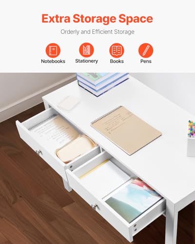 VEVOR Small Desk with Drawers, 39 Inch Wide Computer Desk with Storage, Wooden Table for Home Office, Vanity Desk with Drawers, Study Table for Adults/Students for Drawing, Reading, Writing - size: 39.37"D x 18.90"W x 29.57"H