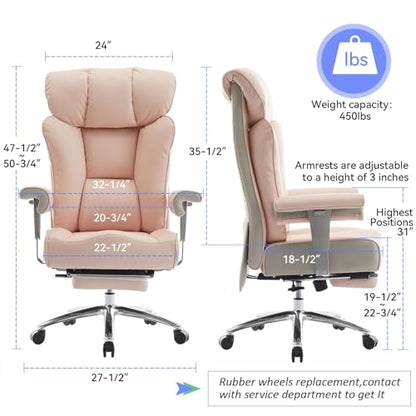 Efomao Big & Tall Pink Executive Office Chair 400lbs, Extra Wide 23.2" PU Leather Desk Chair for Women with Footrest, Pocket Spring & Adjustable Arms for Home Office - color: 3060-pink