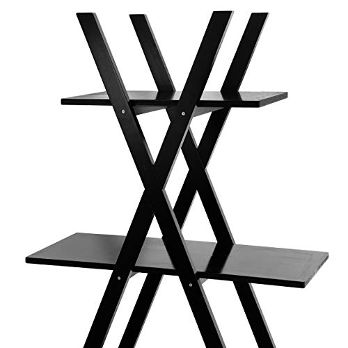 SUPER DEAL A Frame Bookshelf Storage Shelves, 4 Tier Ladder Bookcase Free Standing, Plant Book Display Furniture for Home Office, Black