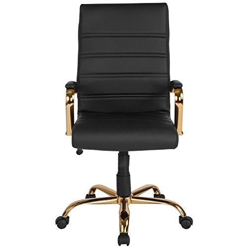 Flash Furniture High Back LeatherSoft Executive Office Chair, Black/Gold | 360° Swivel, Height Adjustable, Commercial Grade - color: Black Leathersoft/Gold Frame
