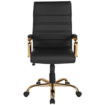 Flash Furniture High Back LeatherSoft Executive Office Chair, Black/Gold | 360° Swivel, Height Adjustable, Commercial Grade - color: Black Leathersoft/Gold Frame