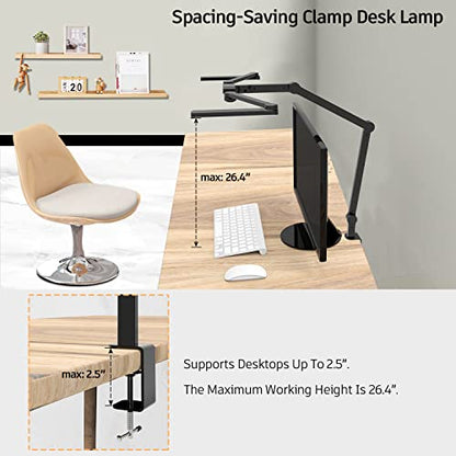 EPABINA LED Desk Lamp with Clamp, 41.5" Clamp on Architect Desk Lamp for Home Office, 24W Bright Tall Computer LED Table Light Adjustable Overhead Clip on Office Lighting for Work Craft - color: Black+9 rotatable parts