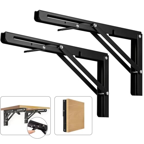 12 Inch Black Folding Shelf Brackets, 2 Pack Metal Heavy Duty Shelf Bracket - color: Black, size: 12 Inch