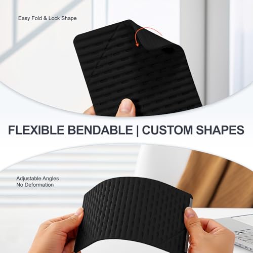 Foldable Silicone Aluminum Holder, Flexible Silicone Phone Stand with Anti-Slip Pad, Portable Rollable Multi-Angle Stand for Phone Tablet Laptop – Bendable & Foldable Home, Office, Travel (1, Black) - color: Black-light