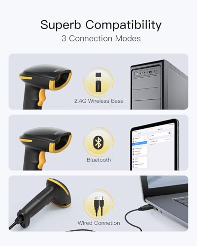Inateck 2D Barcode Scanner with Intelligent Stand, Wireless QR Code Scanner, Handheld Scanner with APP and SDK, 2D Imager with 2600mAh Battery, BCST-35