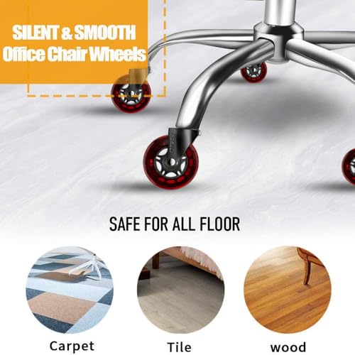 HOSALI Office Chair Casters, 3 Inch Wheels for Office Chair, 11x22mm Rubber Caster Replacement Wheel Safe for All Floors Including Hardwood & Carpet, Set of 5, Red - style: Red