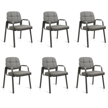 CLATINA Office Reception Guest Chair with Bonded Leather Padded Arm Rest, Ergonomic Guest Chair for Waiting Room Lobby Meeting Church Conference School, Grey, 6 Pack - size: 6 Pack