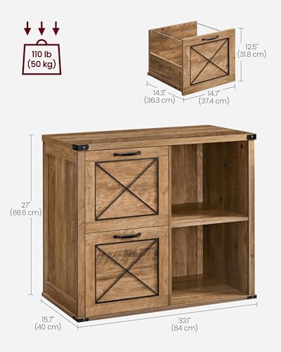 VASAGLE Lateral File Cabinet, Filing Cabinet with 2 Drawers, Printer Stand - color: Honey Brown, style: 2 Drawers with Adjustable Shelf